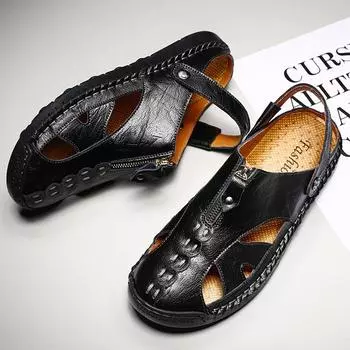 Мужская нескользящая износостойкая дышащая пляжная обувь для отдыха и отдыха, модные уличные сандалии, тапочки 38 чёрный