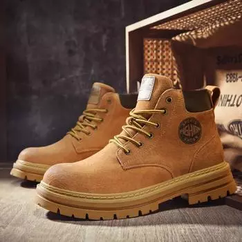 Мужская нескользящая одежда, классические кожаные ботинки Explosive Big Yellow, для работы на открытом воздухе, походов, с высоким верхом, трендовая мужская и женская обувь 36 жёлтый