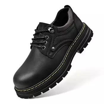 Мужская нескользящая водонепроницаемая повседневная кожаная обувь ручной работы с резиновой подошвой, мужская обувь, повседневная уличная рабочая обувь из натуральной кожи 38 чёрный