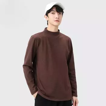 Мужская нижняя рубашка Зимняя мужская теплая нижняя рубашка с круглым вырезом Повседневный облегающий вязаный свитер Мужская одежда L темно-зеленого