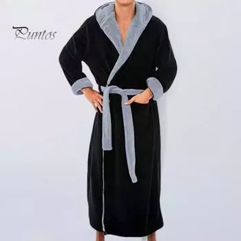 Мужская ночная рубашка с капюшоном и длинным рукавом, цветной утолщенный плюшевый халат с поясом на шнуровке, длинный стиль, теплоизоляция, домашняя одежда L красный