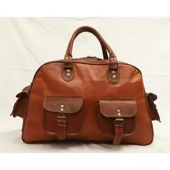 Мужская ночная сумка из натуральной козьей кожи, дорожный чемодан, винтажный спортивный дорожный чемодан из натуральной кожи 16 x 12 x 6 in коричневый