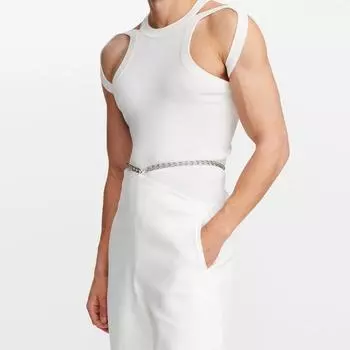 Мужская новая ажурная майка без рукавов, сексуальная облегающая мужская персонализированная жилетка с открытыми плечами S белый