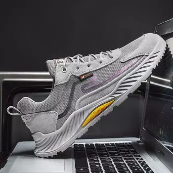 Мужская новая дышащая нескользящая сетчатая легкая повседневная спортивная обувь на шнуровке для бега, мужская обувь для бега 39 серый