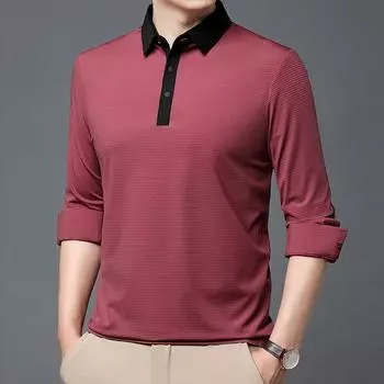 Мужская новая футболка-поло с длинными рукавами и застежкой-молнией, мужская молодежная футболка в Корейском стиле, повседневная свободная одежда M