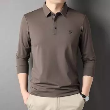 Мужская новая футболка с длинными рукавами, повседневная однотонная футболка с лацканами для среднего возраста, модная мужская футболка M