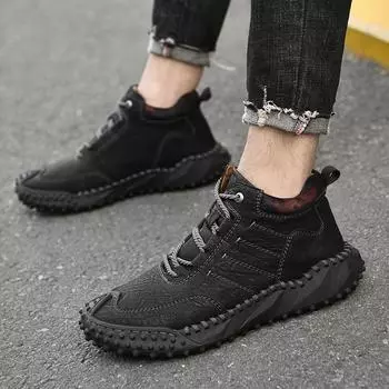 Мужская новая качественная рабочая одежда для походов и альпинизма на открытом воздухе с голеностопным суставом, нескользящая, прочная, удобная обувь на плоской подошве 38 чёрный