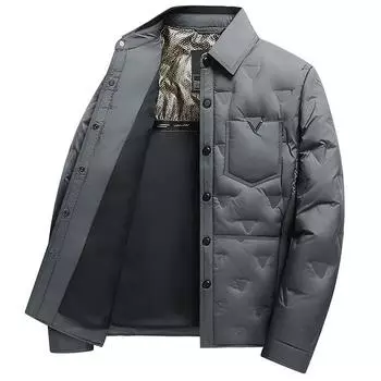 Мужская новая куртка-пуховик в деловом стиле с лацканами, теплая, удобная и плотная подкладка, удобная и износостойкая куртка M серый