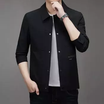 Мужская новая куртка с лацканами для среднего и молодого возраста, осенняя модная легкая и дышащая куртка для мужчин 170 чёрный
