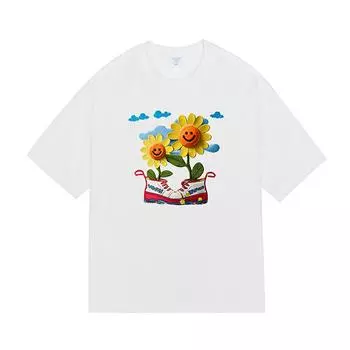 Мужская новая летняя мужская и женская футболка в мультяшном стиле с коротким рукавом, свободная одежда для пар S белый