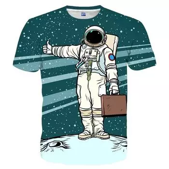 Мужская новая летняя повседневная спортивная дышащая трендовая 3D рубашка с 3D принтом астронавта и красочным топом с короткими рукавами XL