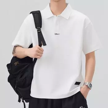 Мужская новая летняя свободная футболка-поло с коротким рукавом, лацканом, тонкая короткая футболка M белый