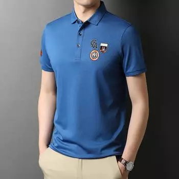 Мужская новая летняя вышитая деловая рубашка поло с короткими рукавами, модная и красивая тонкая футболка с лацканами для мужчин M