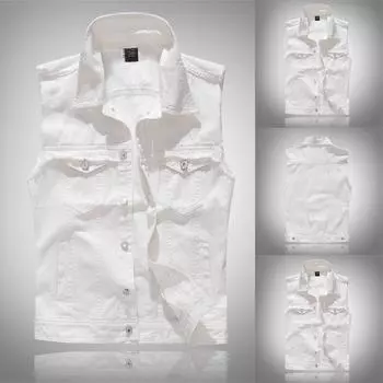 Мужская новая мода джинсовый жилет повседневная ковбойская куртка с плечевой блузкой L белый