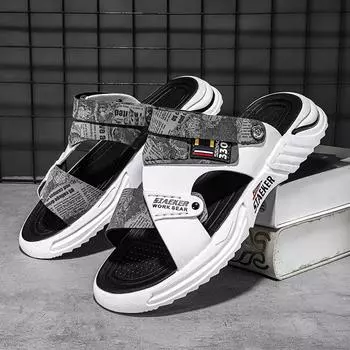 Мужская новая модель 2024 года, повседневная обувь для отдыха на открытом воздухе, дышащие, легкие, нескользящие, пляжные тапочки 39 серый