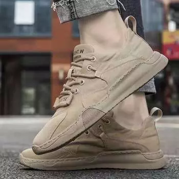 Мужская новая модная повседневная обувь для верховой езды, летние дышащие парусиновые туфли с дезодорантом, универсальные кроссовки 42 бежевый