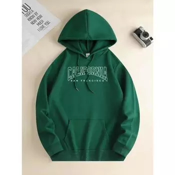 Мужская новая модная толстовка с капюшоном, повседневная толстовка с завязками и капюшоном, с монограммой, карман-кенгуру спереди, мужская куртка S