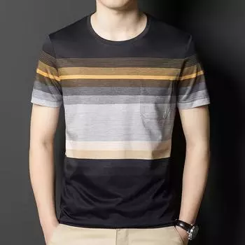 Мужская новая мужская футболка с короткими рукавами и круглым вырезом в полоску, с половиной рукавов, модная мужская повседневная простая рубашка, модная M