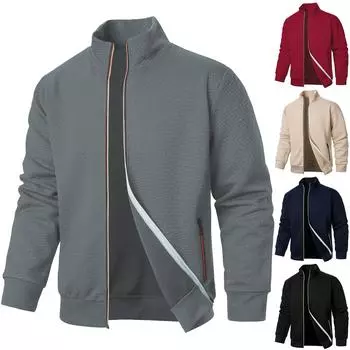 Мужская новая однотонная куртка-кардиган с капюшоном на молнии и воротником-стойкой L чёрный