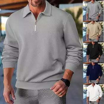 Мужская новая осенне-зимняя американская ретро-толстовка плотностью 300 г, жаккардовая, с длинными рукавами, отворотом, полумолнией, мужские топы S белый