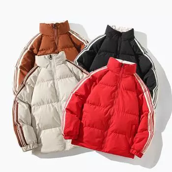 Мужская новая осенне-зимняя модная брендовая пара полосатых пальто с воротником-стойкой и утолщенными боками, хлопковое пальто свободного покроя S