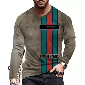 Мужская новая повседневная футболка с 3D цифровым принтом. Мужская футболка с длинным рукавом и круглым вырезом.