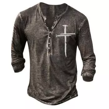 Мужская новая повседневная футболка с длинным рукавом на пуговицах из 100% полиэстера, быстросохнущая футболка S