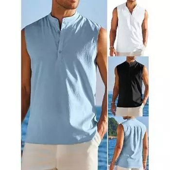 Мужская новая повседневная майка без рукавов с полуоткрытым воротником на открытом воздухе S белый