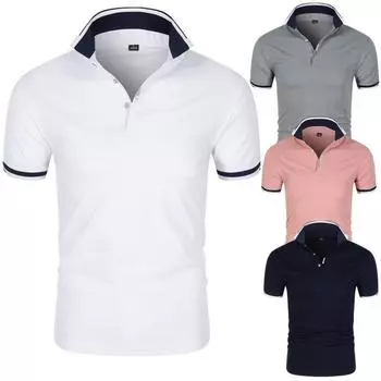 Мужская новая простая повседневная футболка с коротким рукавом, однотонная футболка с короткими рукавами с лацканами