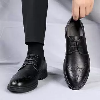 Мужская новая роскошная брендовая классическая обувь в стиле ретро для свадебной вечеринки, офиса, официальных деловых ботинок из натуральной кожи, удобные остроносые туфли на плоской подошве 38 чёрный