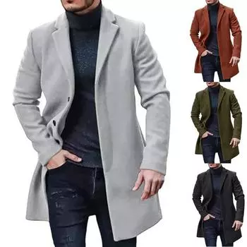 Мужская новая шерстяная повседневная куртка-тренчкот материал M зелёный