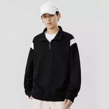 Мужская новая толстовка, мужская весенне-осенняя модная толстовка с лацканами, свободная толстовка, молодежная футболка с длинными рукавами M