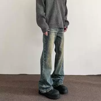 Мужская новая уличная одежда Y2k, рваные винтажные джинсы, потертые повседневные модные уличные брюки, осенне-зимние расклешенные джинсовые брюки для мужчин XL синий