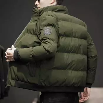 Мужская новая утолщенная стеганая куртка с коротким воротником-стойкой, свободная стеганая одежда National Tide, мужская зимняя одежда M зелёный