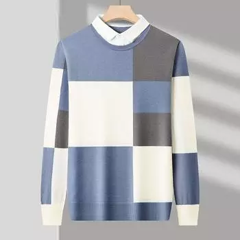 Мужская новая весенне-осенняя трикотажная имитация двухкомпонентной рубашки среднего возраста с тонким воротником и низом, мужская одежда M зелёный