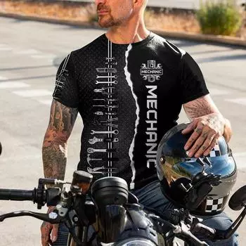 Мужская новая винтажная футболка, летняя одежда, топ с 3D принтом имени механика, 5xl, уличный спортивный пуловер для отдыха S