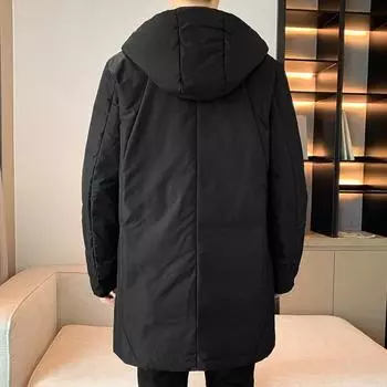 Мужская новая зимняя куртка-пуховик, универсальное повседневное утолщенное однотонное пальто средней длины, большой размер с капюшоном M