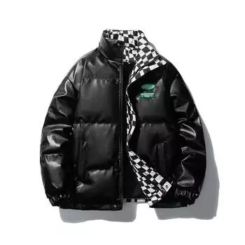 Мужская новая зимняя куртка в шахматную клетку на хлопковой подкладке, куртка из искусственной кожи с воротником-стойкой для пар M белый