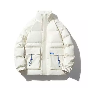 Мужская новая зимняя модная брендовая куртка на хлопковой подкладке с воротником-стойкой из искусственной кожи, повседневное пальто для пар M белый