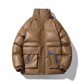 Мужская новая зимняя модная брендовая куртка на хлопковой подкладке с воротником-стойкой из искусственной кожи, повседневное пальто для пар L дубильная кора