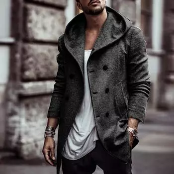 Мужская новая зимняя модная шапка и шерстяное пальто, удобное теплое пальто L чёрный