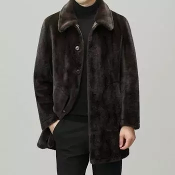 Мужская новая зимняя шуба из золотистой норки средней длины, деловая повседневная ветровка, однотонное двустороннее пальто L