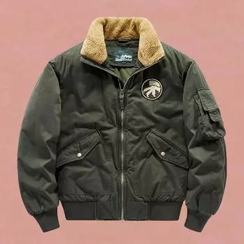 Мужская новая зимняя стеганая куртка-карго больших размеров с воротником из овечьей шерсти M