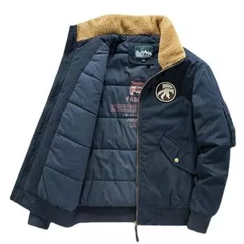 Мужская новая зимняя стеганая куртка-карго больших размеров с воротником из овечьей шерсти M