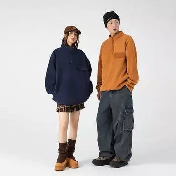 Мужская новая зимняя стильная японская уличная повседневная пара из вулканического бархата, модный брендовый свободный утолщенный теплый топ для мужчин M