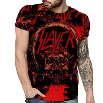Мужская новейшая футболка с 3D-принтом, мужская повседневная футболка с коротким рукавом и круглым вырезом, футболка Slayer Hip-hop Funny Unisex Skull S