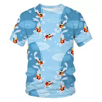 Мужская новейшая стильная футболка Harajuku Koi с 3D принтом, крутая футболка в стиле хип-хоп с коротким рукавом, летний топ с животными, модная хит продаж, рубашка с круглым вырезом S