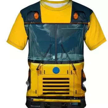 Мужская новинка, футболка с 3D цифровым принтом, мужская модная уличная одежда, топ с короткими рукавами и круглым вырезом с рисунком школьного автобуса S