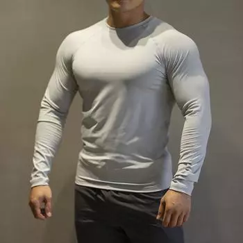 Мужская облегающая быстросохнущая спортивная толстовка с длинным рукавом — дышащая и эластичная для фитнеса осенью/зимой M серый