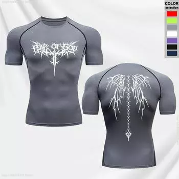 Мужская облегающая дышащая эластичная футболка с принтом, летняя быстросохнущая компрессионная футболка для бега, спортивная с короткими рукавами, S-3XL S